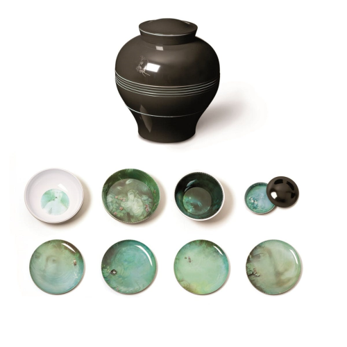 Yuan Set of 4 stackable melamine bowls and 4 plates, D25 x H30cm, Black