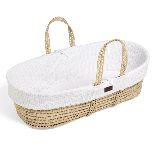 Natural Knitted Moses basket & mattress, H76 x W30 x L76cm, White
