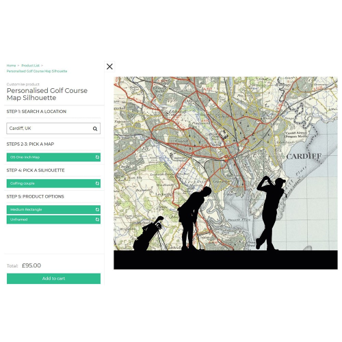 Golf Unframed silhouette image with personalised map, 35 x 30cm