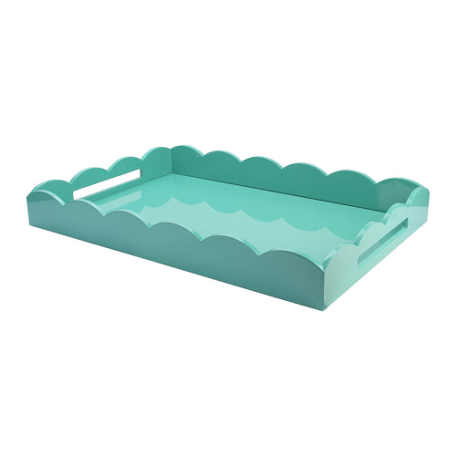 Lacquered Scalloped Ottoman Tray, Large, Turquoise