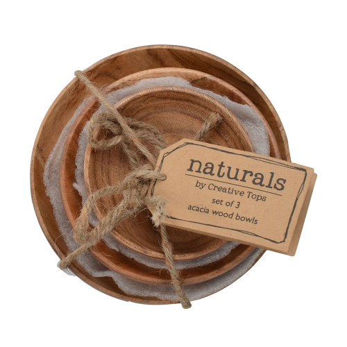 Natural Collection Set of 3 wooden bowls, small/medium/large, Accacia Wood