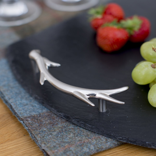 Antler Handles Serving tray, 50 x 25cm, Slate And Stainless Steel