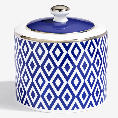 Aragon Covered sugar pot, H8.5 x D8cm, Midnight Blue & White