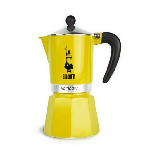 Rainbow Aluminium stovetop coffee maker, 6 cup, Yellow