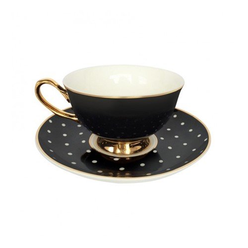 Spotty Teacups and saucer, H6x Dia15cm, Black/White