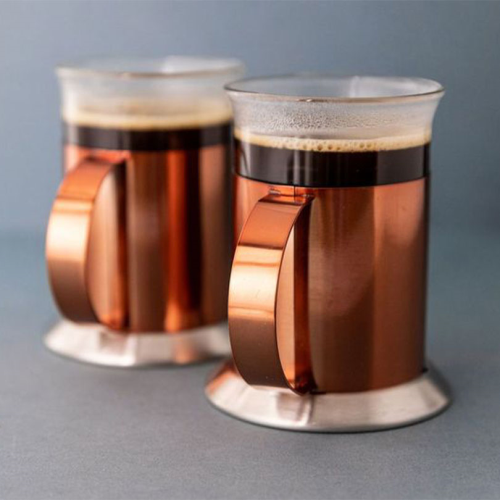  Set of 2 Glass Mugs, 300ml, Copper/Glass