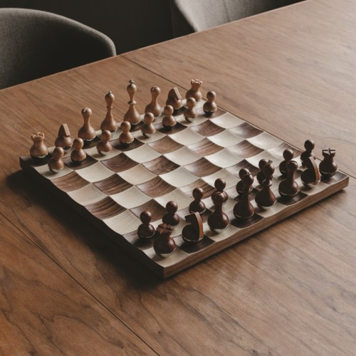 Wobble Chess set, 38 x 38 x 3cm, Walnut