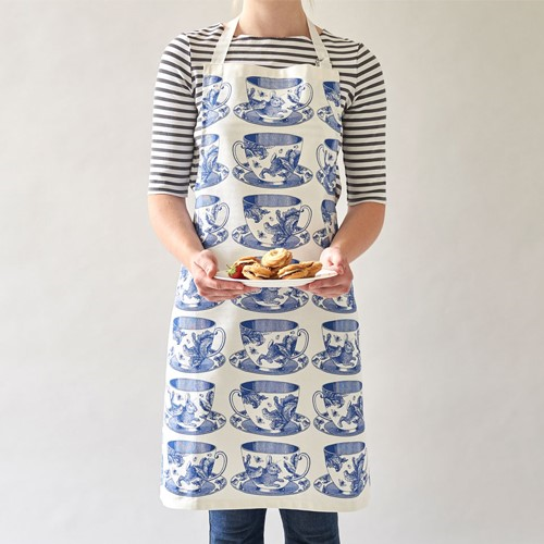 Teacup Apron, 60 x 80cm, White/Delft Blue
