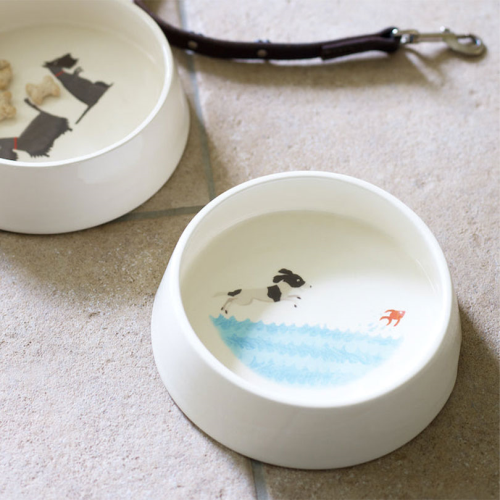Water Dog Dog Bowl, H6 x W18cm, White