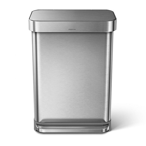 Rectangular pedal bin, H65.5cm - 55 litre, Brushed Stainless Steel