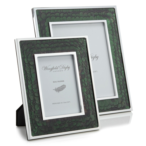 Feather and Glass Photo Frame, 5x7", Green Pheasant