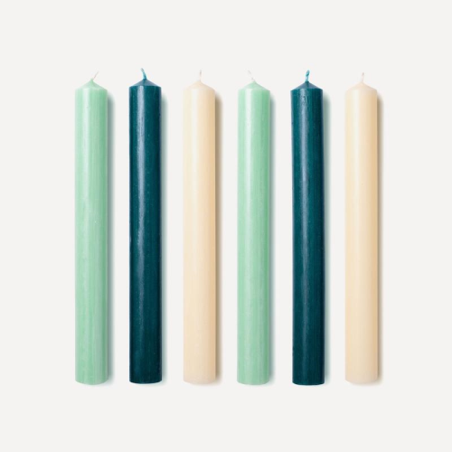Les Verts Set of 6 Dinner Candles, H20cm, Mixed Green