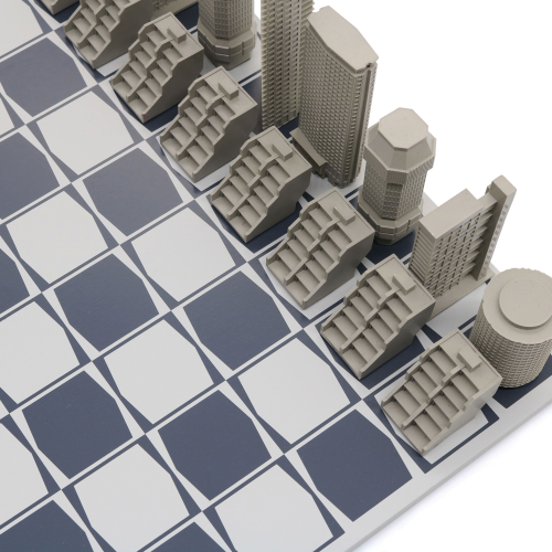 London Brutalist Edition Chess Board with Wooden Board, Grey/Black