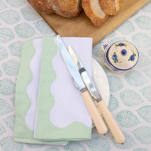Wave Set of 4 napkins, 45 x 45cm, Green Cotton