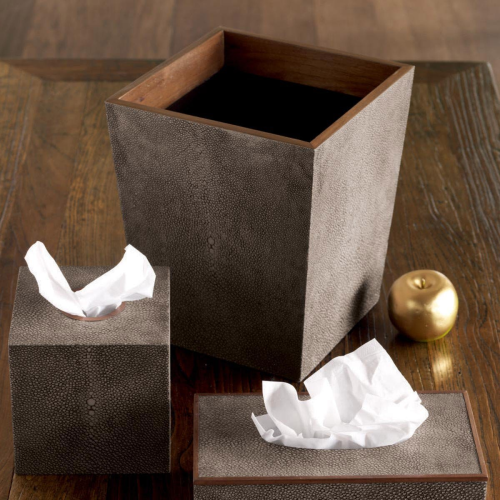 Faux Shagreen Tissue box holder, 14 x 14cm, Mole Brown