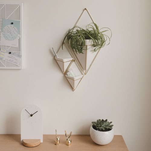 Trigg Set of 2 small wall vessels, H19 x W6cm, White/Brass