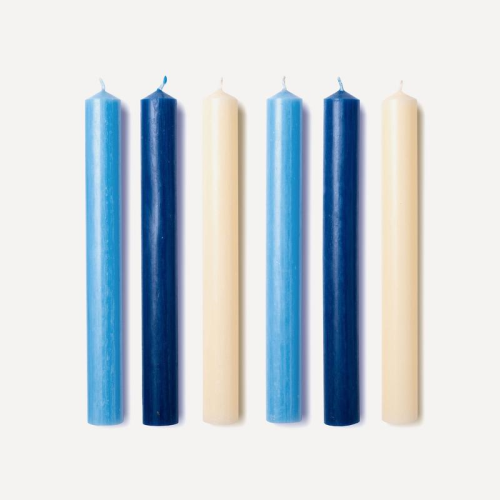 Les Bleus Set of 6 Dinner Candles, H20cm, Mixed Blue
