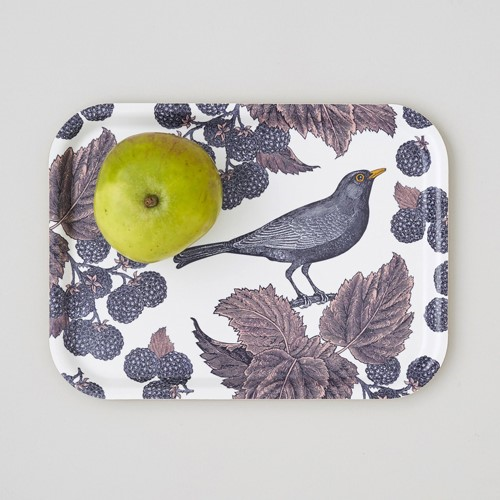 Blackbird & Bramble Small tray, 27 x 20cm, Birch Veneer/Purple/Pink