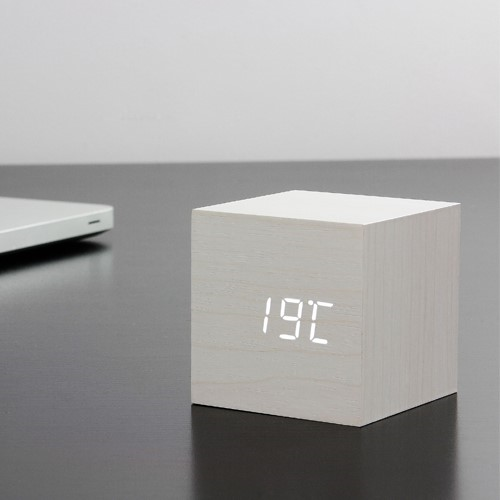 Cube Click Clock, L6.8 x W6.8 x H6.8cm, White/White