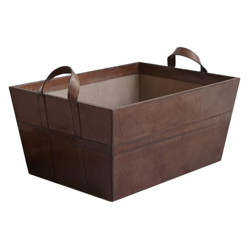  2 handled log/blanket/magazine basket, L57 x W42 x H27cm, Tan Leather