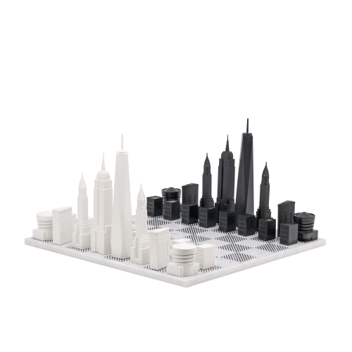 New York Edition Acrylic Chess Board with Marble Hatch Board, White/Black
