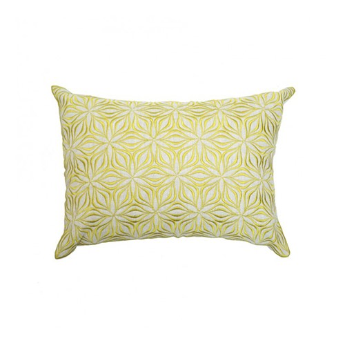 Martha Geometric Rectangular linen cushion, L50 x W30cm, Chartreuse