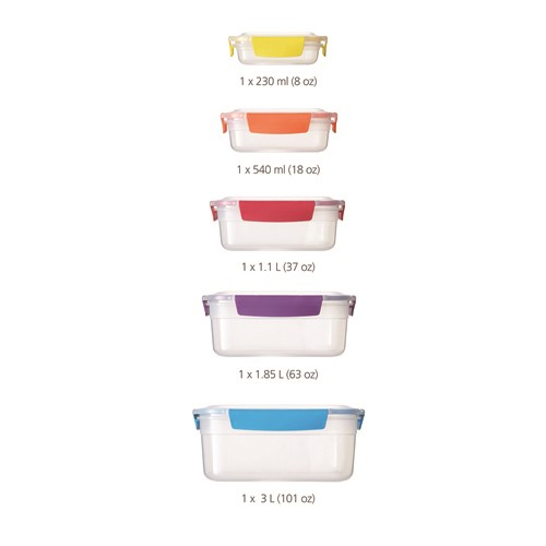 Nest Lock 5 piece container set, H16.3 x D20 x W24.5cm, Multi