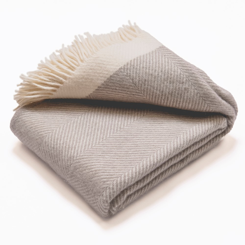 Herringbone Blanket, 130 x 250cm, Grey/Cream Wool