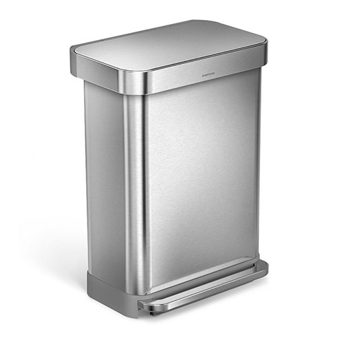 Rectangular pedal bin, H65.5cm - 55 litre, Brushed Stainless Steel