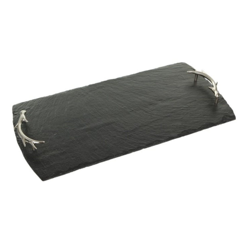Antler Handles Serving tray, 50 x 25cm, Slate And Stainless Steel