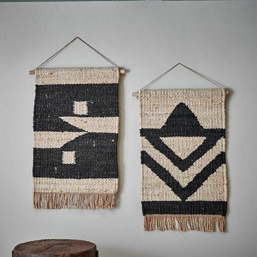 Kilbo Hemp - Triangles Wall hanging, 130 x 61.5cm, Black And Natural