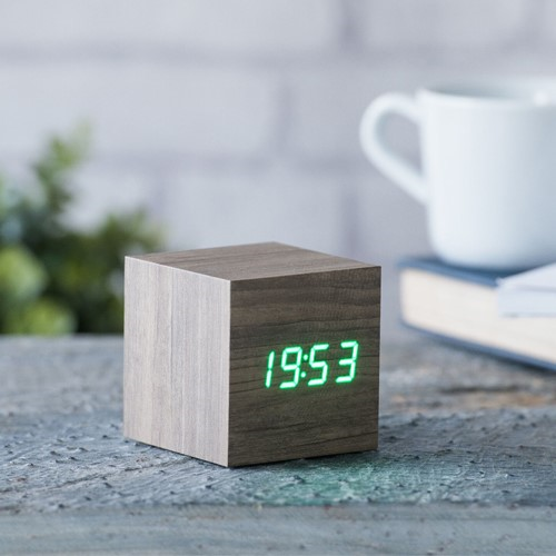 Cube Click Clock, L6.8 x W6.8 x H6.8cm, ash/green