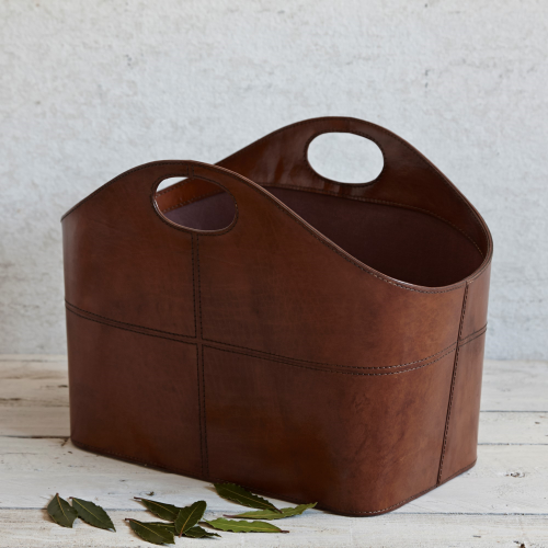  Curved magazine basket, H30 x W40 x D21cm, Tan Leather