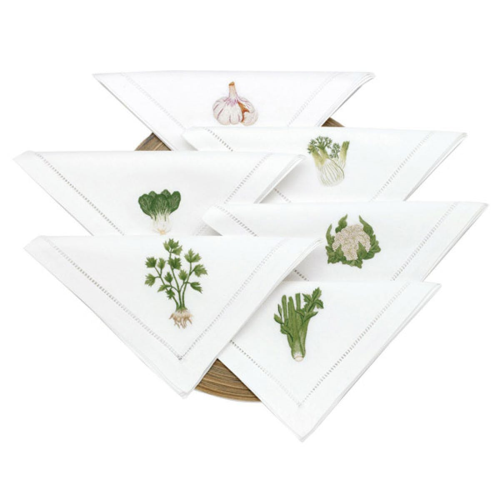 Vegetable Set of 6 embroidered napkins, L40 x W40cm, White