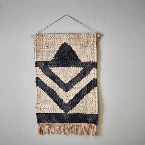 Kilbo Hemp - Triangles Wall hanging, 130 x 61.5cm, Black And Natural