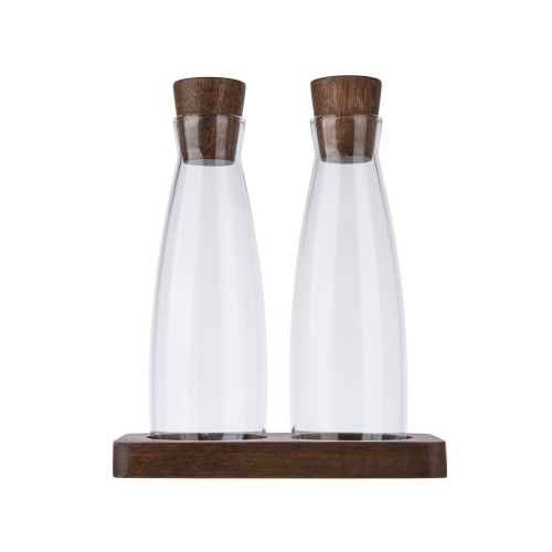  Oil & vinegar set, L14 x W7 x H17cm, Acacia Wood / Glass