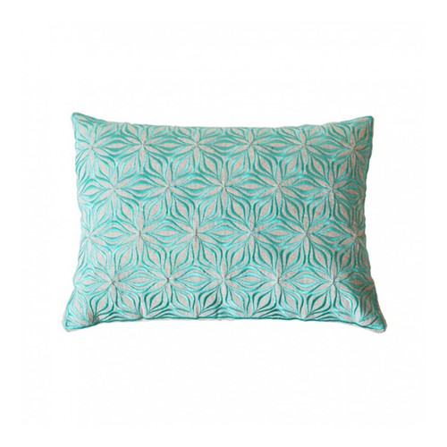 Martha Geometric Rectangular linen cushion, L50 x W30cm, Lagoon