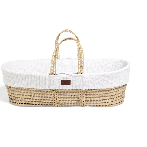 Natural Knitted Moses basket & mattress, H76 x W30 x L76cm, White