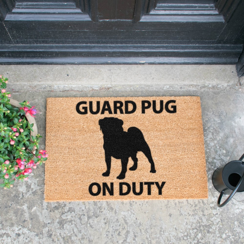Guard Pug On Duty Doormat, L60 x W40 x H1.5cm