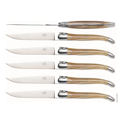 Set of 6 steak knives, light horn with stainless steel
