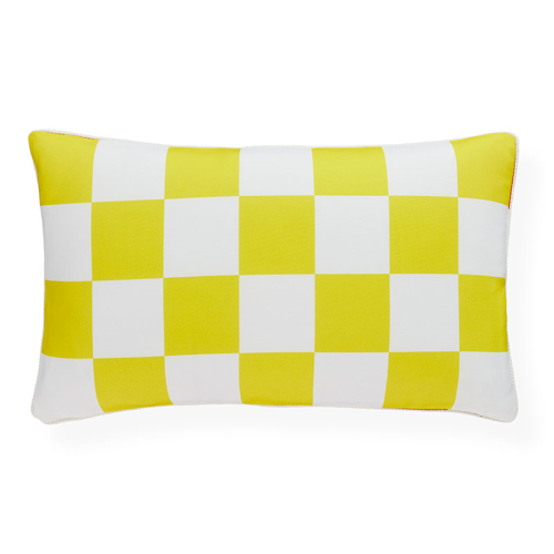 Checkerboard Outdoor Cushion, 31 x 51cm, Orange/Yellow