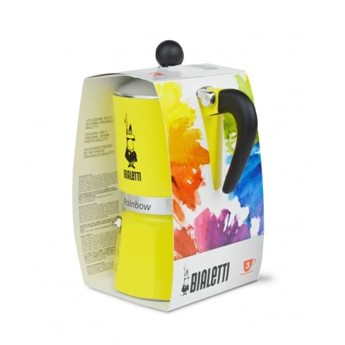Rainbow Aluminium stovetop coffee maker, 3 cup, yellow