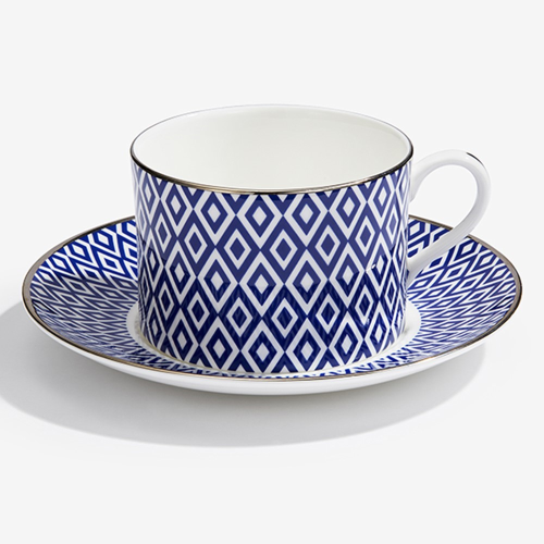 Aragon Teacup & saucer, midnight blue & white