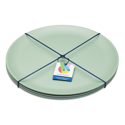 Set of 4 dinner melamine plates, Dia28cm, Vintage Green