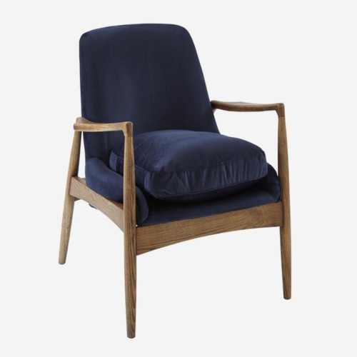 Crispin Chair, W68.5 x H82 x D72cm, Blue Velvet