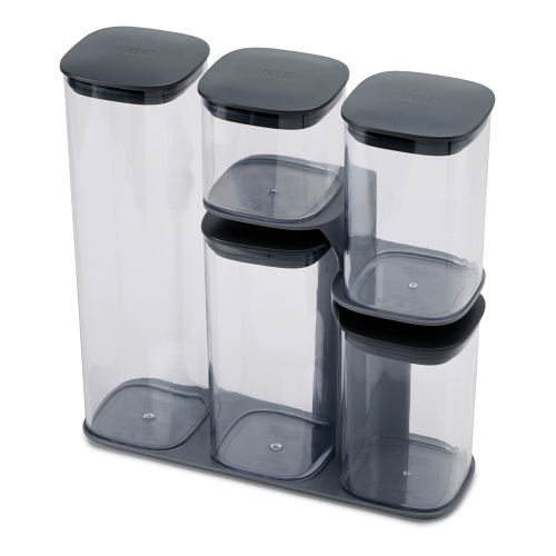 Podium 5-piece storage jar set with stand, Grey