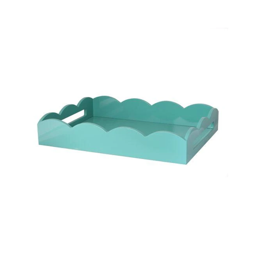 Lacquered Scalloped Ottoman Tray, Medium, Turquoise