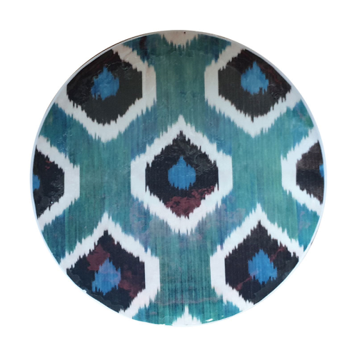 Ikat Murano Glass Plate, D28cm, Blue/Tuquoise/Black