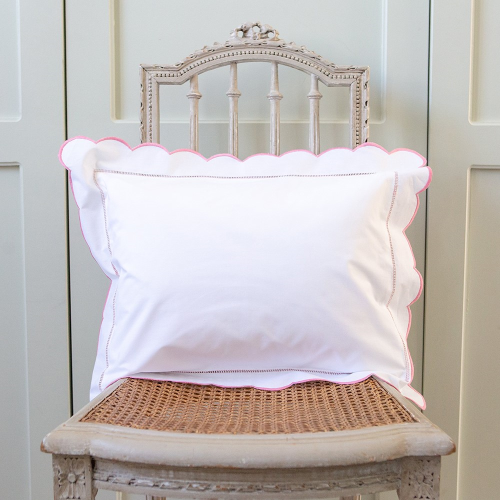 Scalloped Edge Baby oxford pillowcase, 30 x 40cm, pink 200 thread count cotton