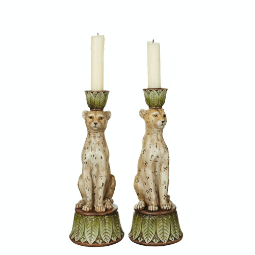 Lakadema Pair of candleholders, D9 x H25cm, Painted Resin
